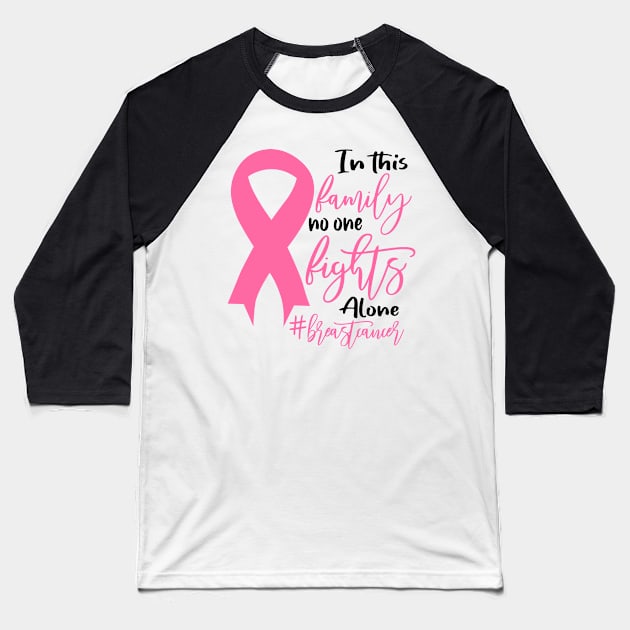 In This Family No One Fights Alone Breast Cancer Pink Ribbon Women Baseball T-Shirt by William